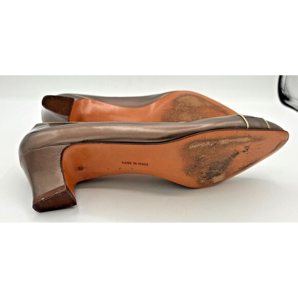 Salvatore Ferragamo‎ Women’s Leather Pumps Sz 8B Bronze w Gold Trim DD10681 EUC - Picture 5 of 16